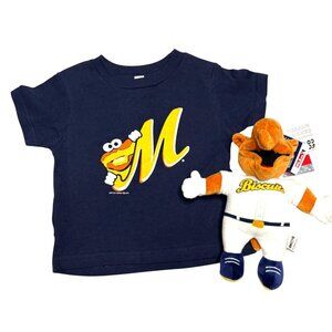 Montgomery Biscuits Navy Blue Toddler T-Shirt Size 2 and Big Mo Plush Mascot New
